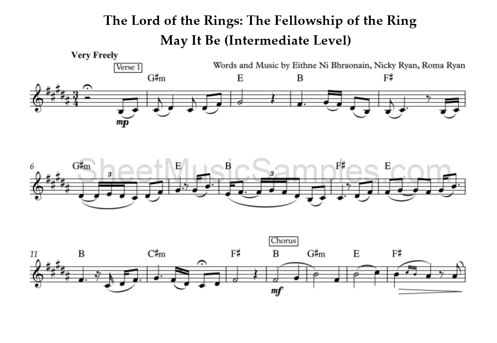 The Lord of the Rings: The Fellowship of the Ring - May It Be (Intermediate Level)