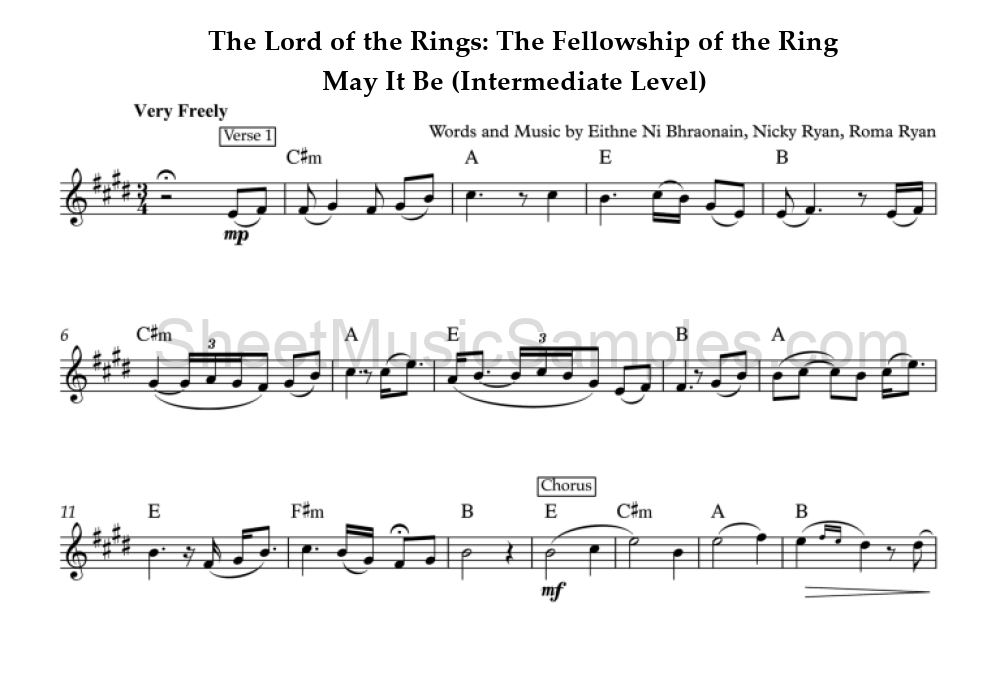 The Lord of the Rings: The Fellowship of the Ring - May It Be (Intermediate Level)