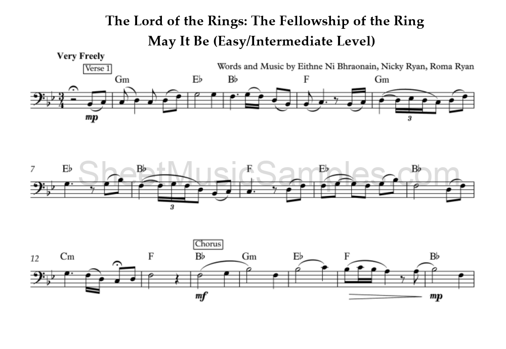 The Lord of the Rings: The Fellowship of the Ring - May It Be (Easy/Intermediate Level)