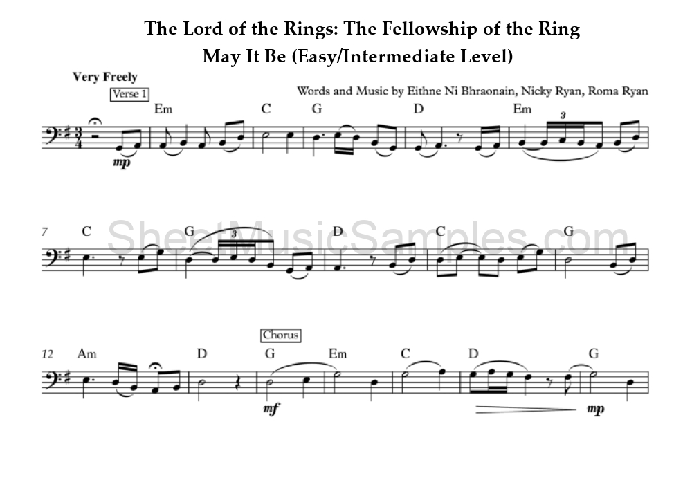 The Lord of the Rings: The Fellowship of the Ring - May It Be (Easy/Intermediate Level)