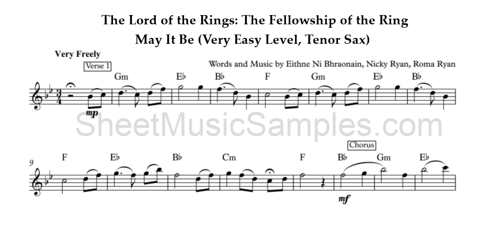 The Lord of the Rings: The Fellowship of the Ring - May It Be (Very Easy Level, Tenor Sax)