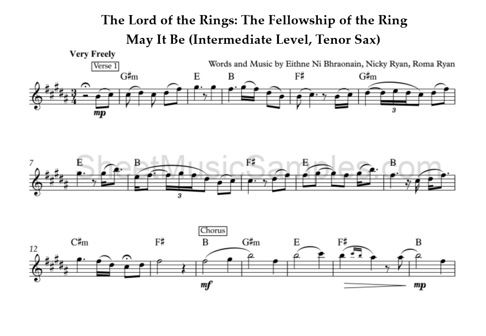 The Lord of the Rings: The Fellowship of the Ring - May It Be (Intermediate Level, Tenor Sax)