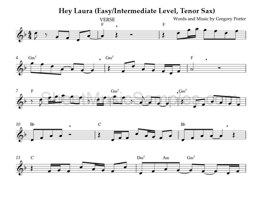 Hey Laura (Easy/Intermediate Level, Tenor Sax)