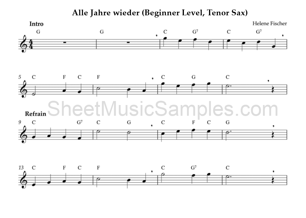 Alle Jahre wieder (Beginner Level, Tenor Sax)