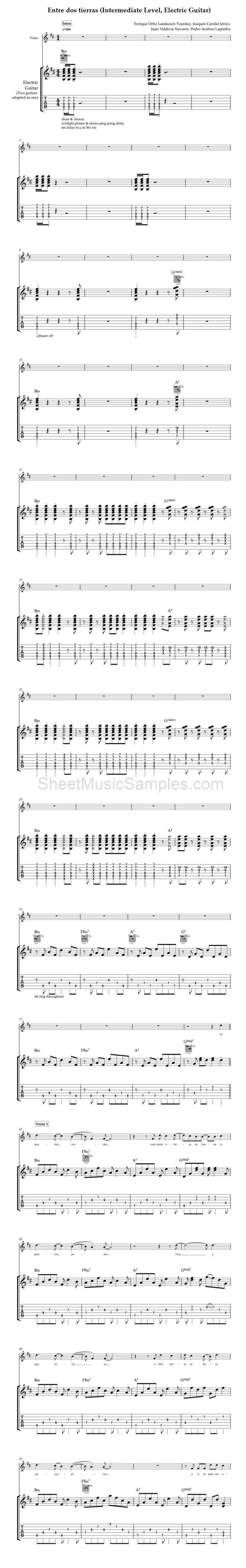 Entre dos tierras (Intermediate Level, Electric Guitar)