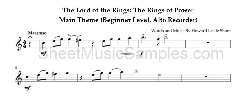 The Lord of the Rings: The Rings of Power - Main Theme (Beginner Level, Alto Recorder)