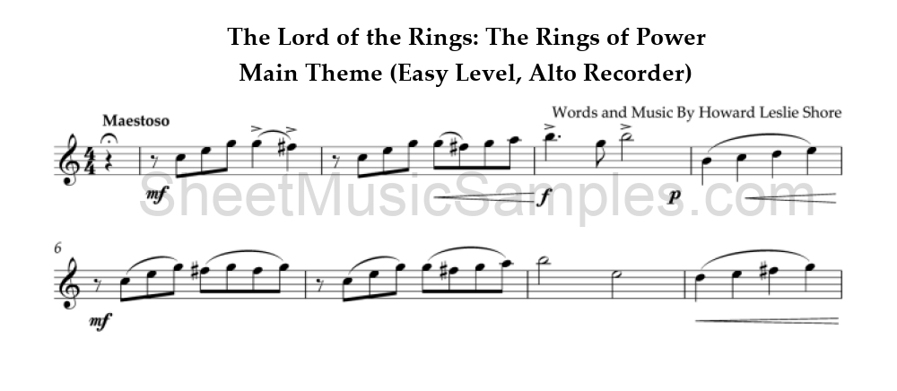 The Lord of the Rings: The Rings of Power - Main Theme (Easy Level, Alto Recorder)