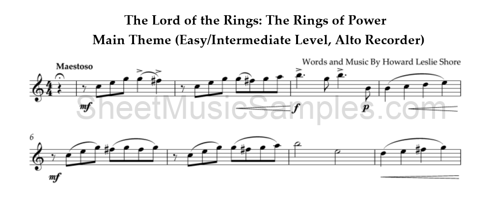 The Lord of the Rings: The Rings of Power - Main Theme (Easy/Intermediate Level, Alto Recorder)