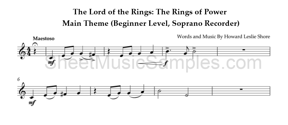 The Lord of the Rings: The Rings of Power - Main Theme (Beginner Level, Soprano Recorder)