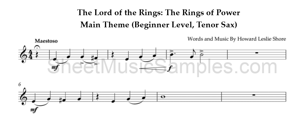 The Lord of the Rings: The Rings of Power - Main Theme (Beginner Level, Tenor Sax)