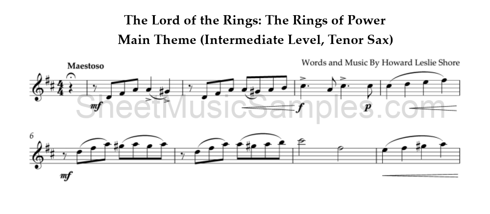 The Lord of the Rings: The Rings of Power - Main Theme (Intermediate Level, Tenor Sax)