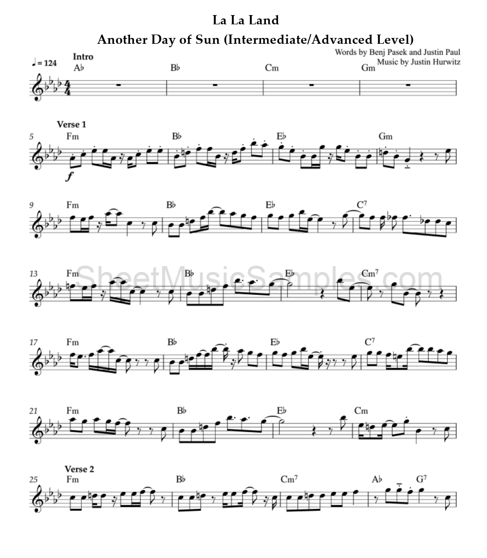 La La Land - Another Day of Sun (Intermediate/Advanced Level)