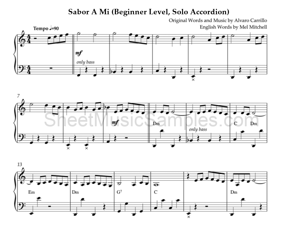 Sabor A Mi (Beginner Level, Solo Accordion)