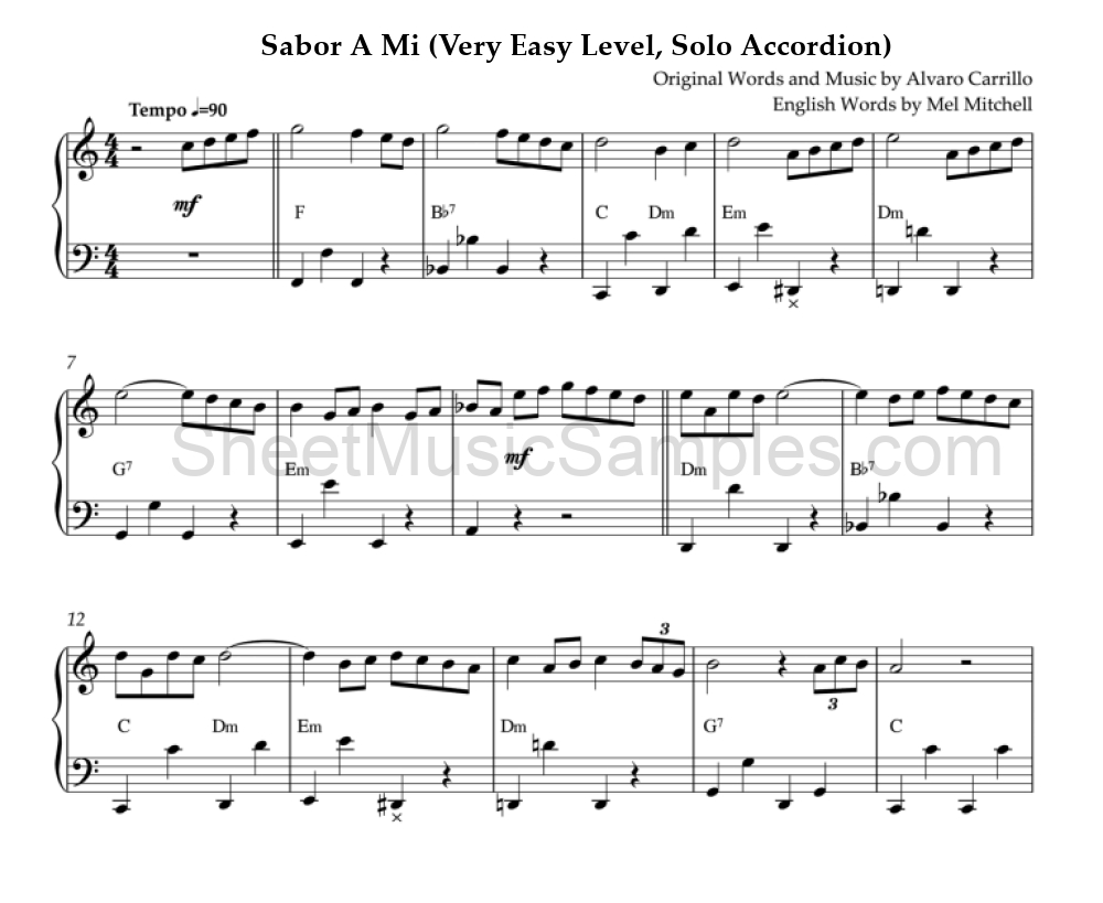 Sabor A Mi (Very Easy Level, Solo Accordion)