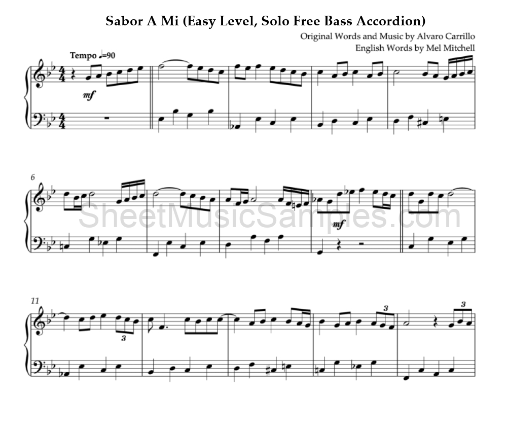 Sabor A Mi (Easy Level, Solo Free Bass Accordion)