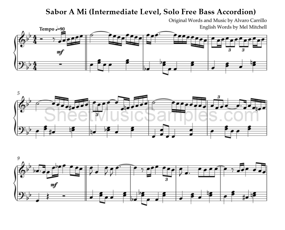 Sabor A Mi (Intermediate Level, Solo Free Bass Accordion)