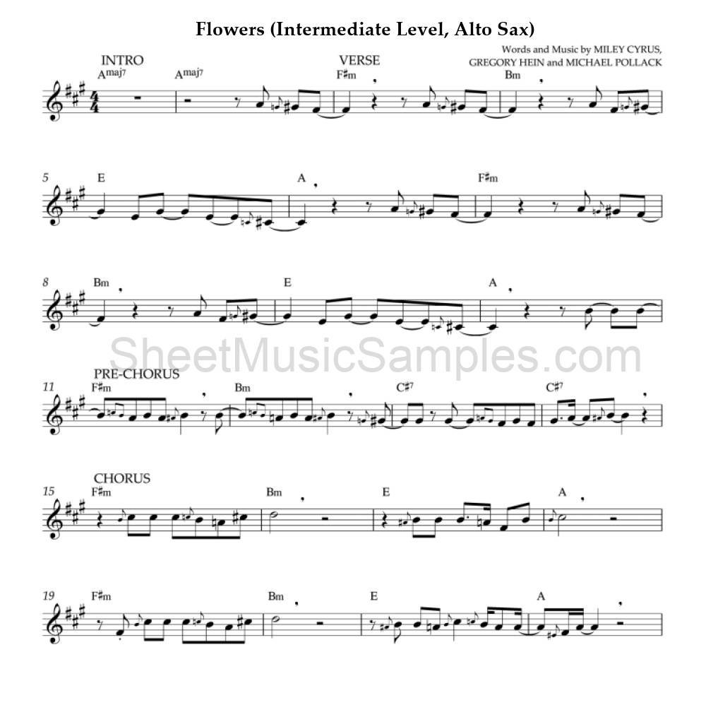 Flowers (Intermediate Level, Alto Sax)