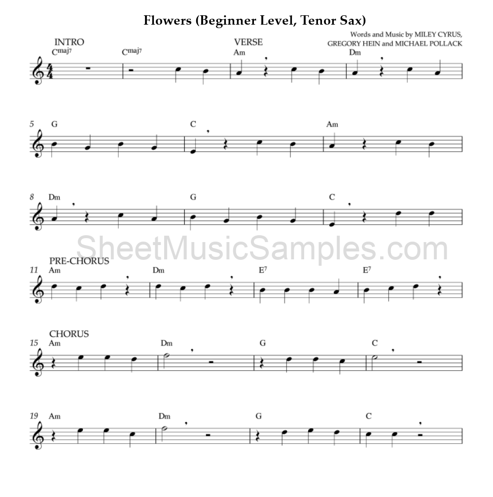 Flowers (Beginner Level, Tenor Sax)