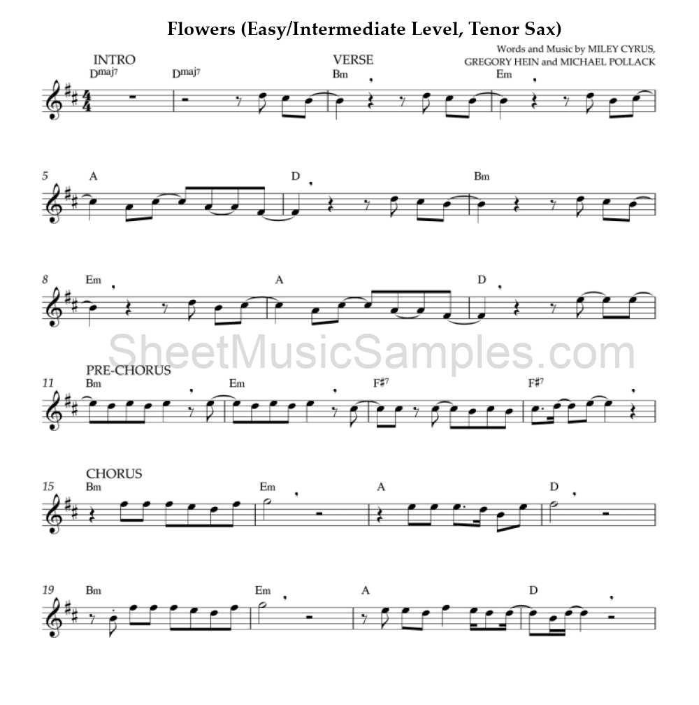 Flowers (Easy/Intermediate Level, Tenor Sax)