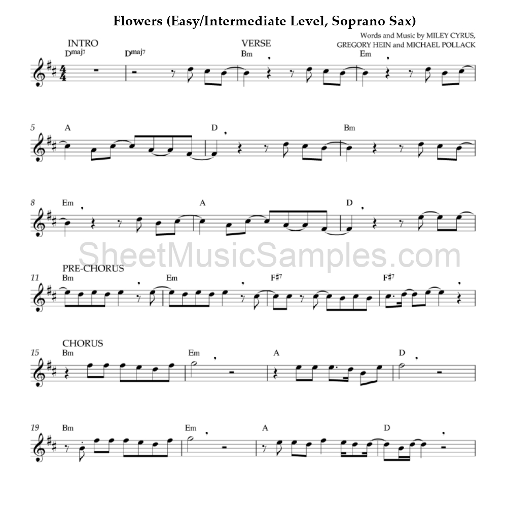 Flowers (Easy/Intermediate Level, Soprano Sax)