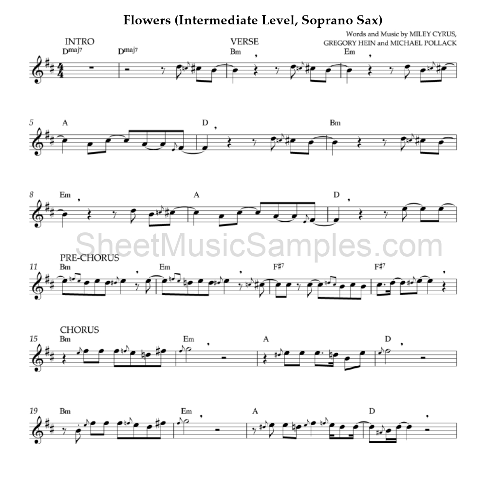 Flowers (Intermediate Level, Soprano Sax)