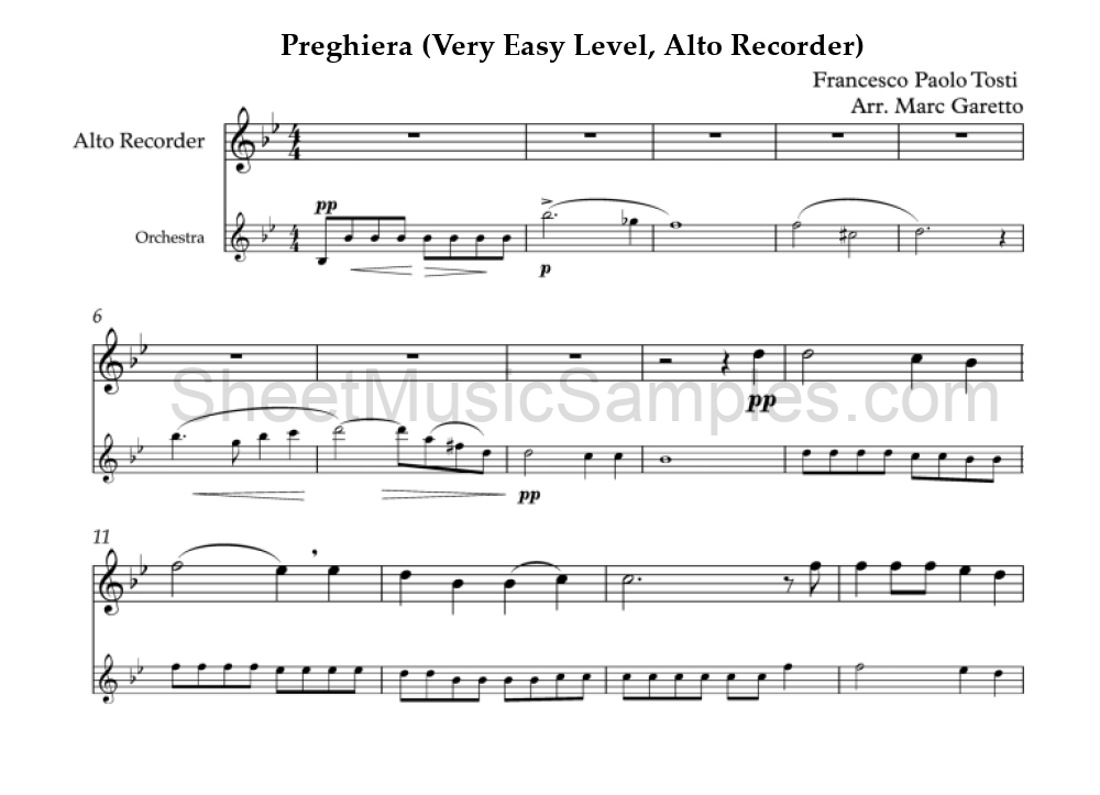 Preghiera (Very Easy Level, Alto Recorder)