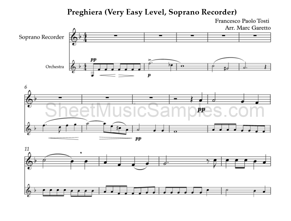 Preghiera (Very Easy Level, Soprano Recorder)