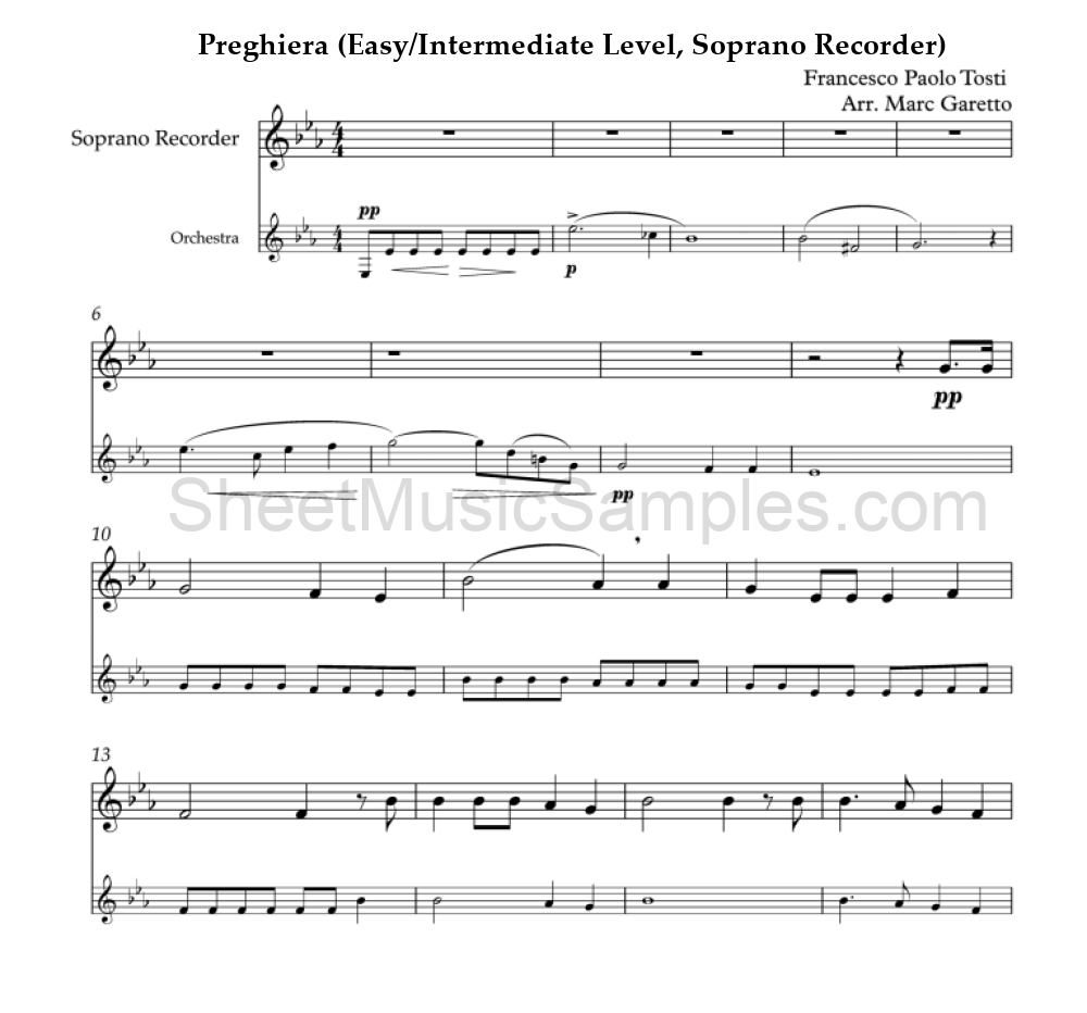 Preghiera (Easy/Intermediate Level, Soprano Recorder)