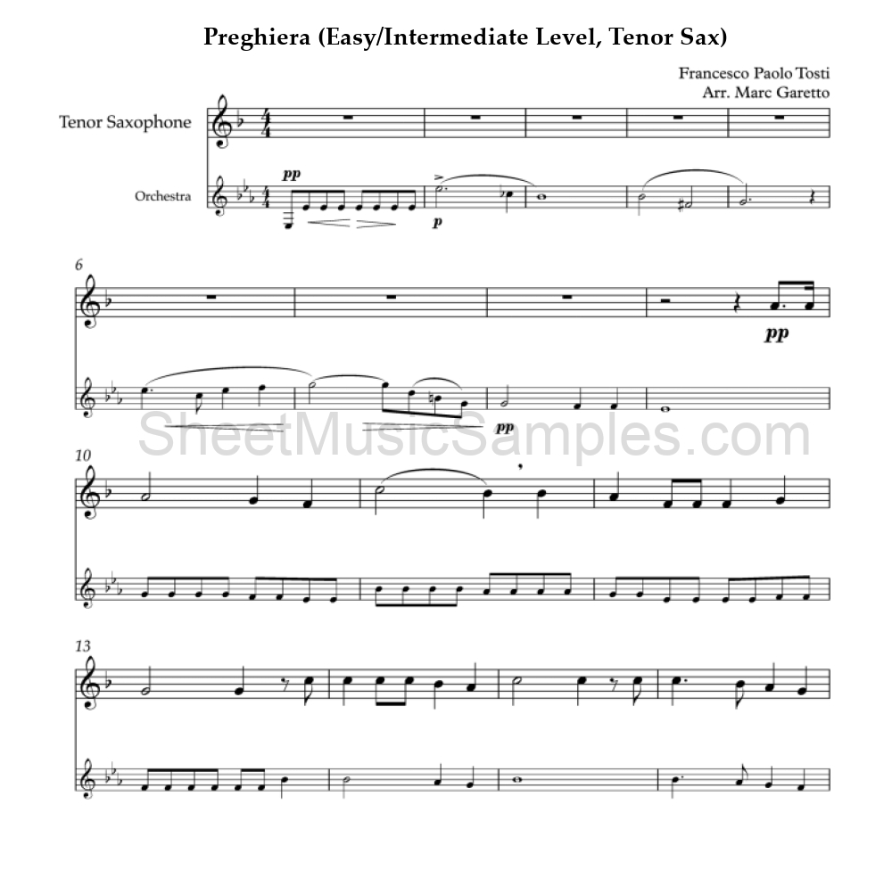 Preghiera (Easy/Intermediate Level, Tenor Sax)