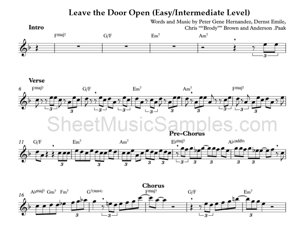 Leave the Door Open (Easy/Intermediate Level)