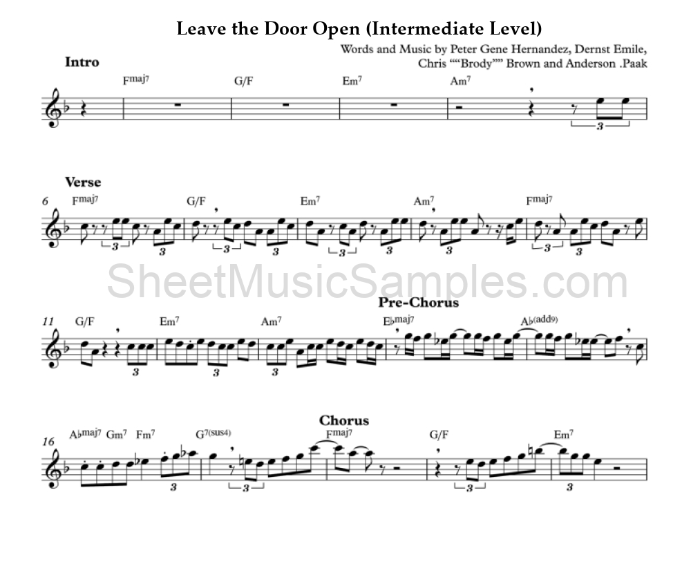 Leave the Door Open (Intermediate Level)