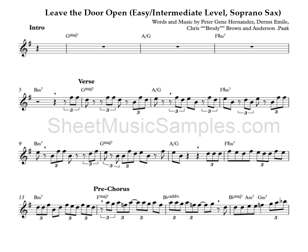 Leave the Door Open (Easy/Intermediate Level, Soprano Sax)