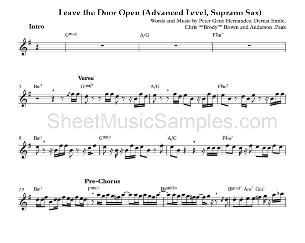 Leave the Door Open (Advanced Level, Soprano Sax)