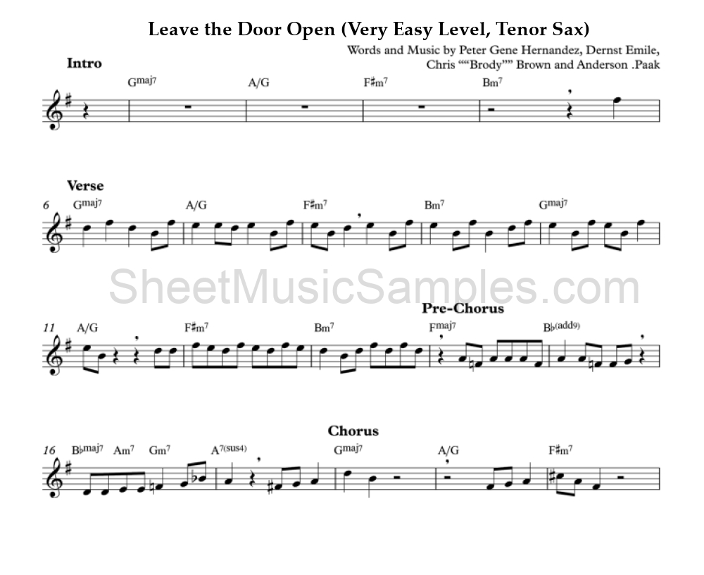 Leave the Door Open (Very Easy Level, Tenor Sax)