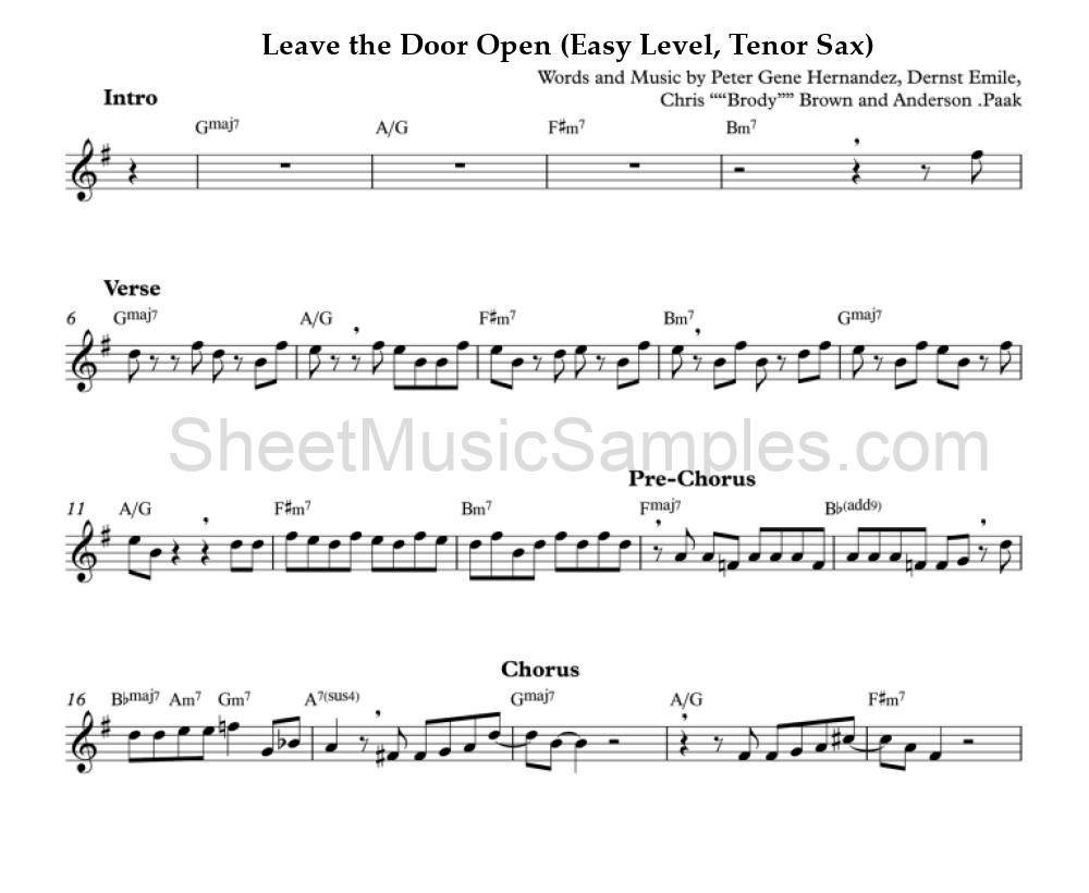 Leave the Door Open (Easy Level, Tenor Sax)