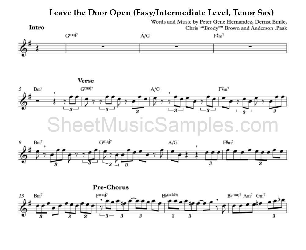 Leave the Door Open (Easy/Intermediate Level, Tenor Sax)