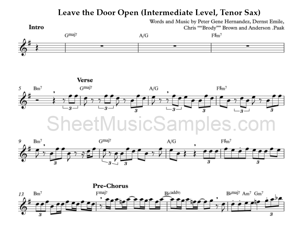 Leave the Door Open (Intermediate Level, Tenor Sax)