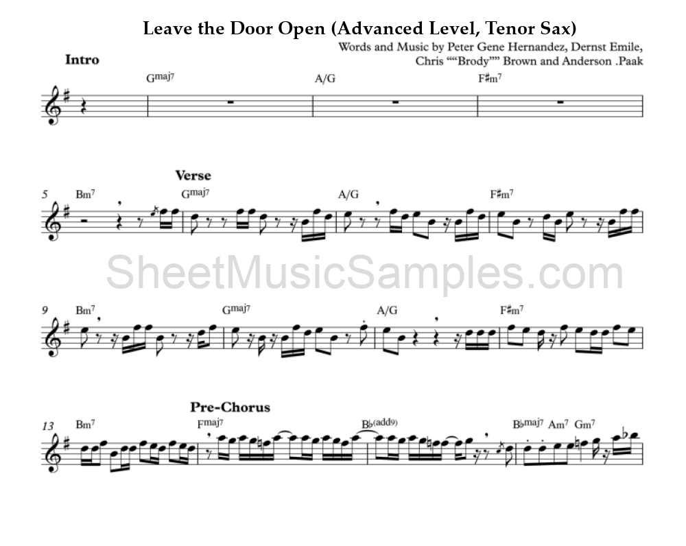 Leave the Door Open (Advanced Level, Tenor Sax)