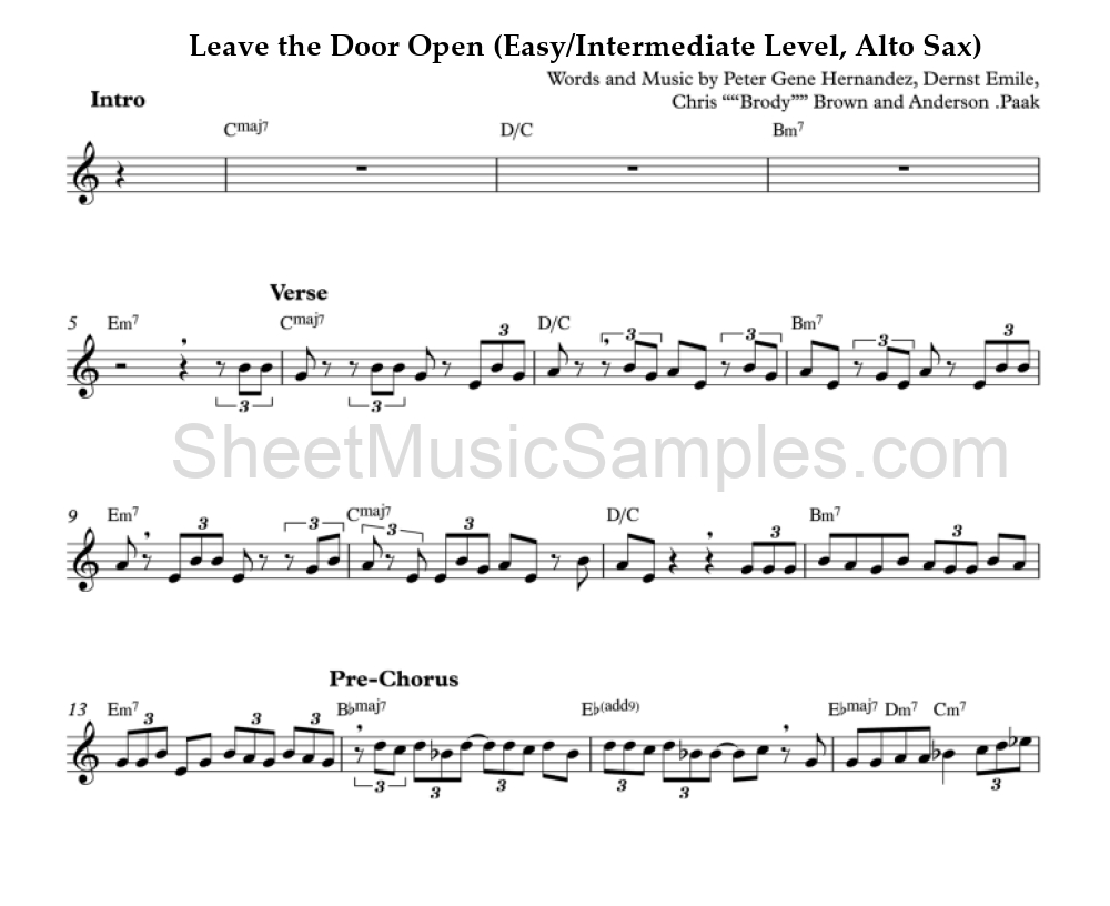 Leave the Door Open (Easy/Intermediate Level, Alto Sax)