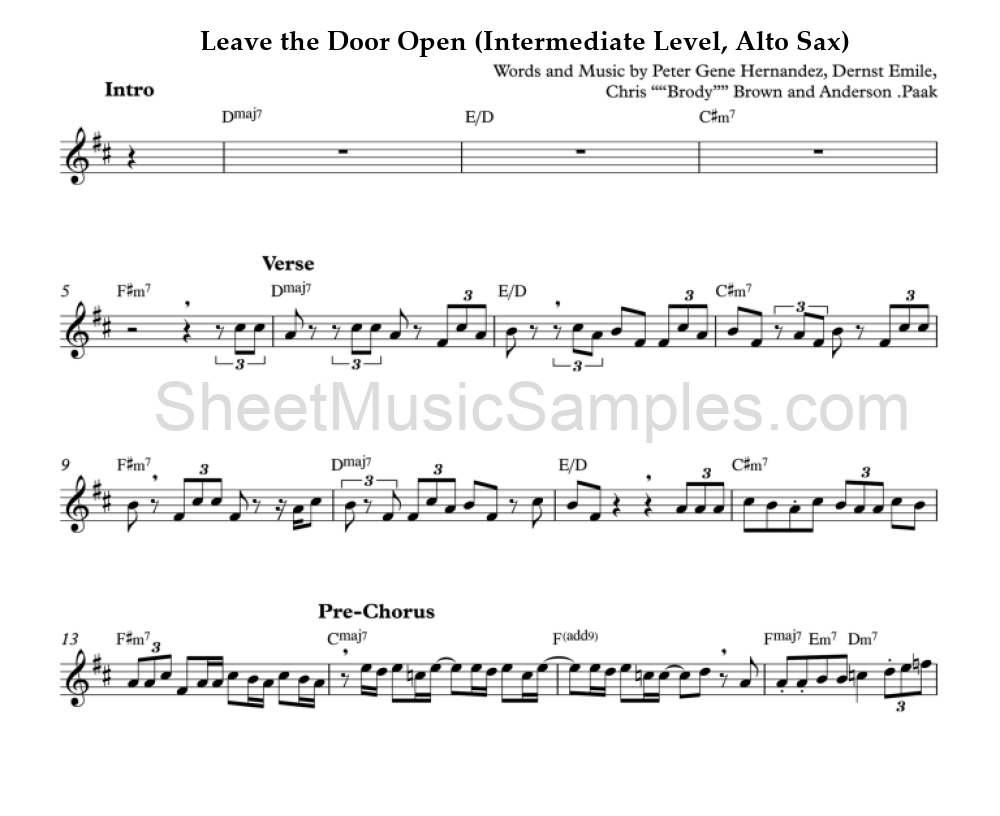 Leave the Door Open (Intermediate Level, Alto Sax)