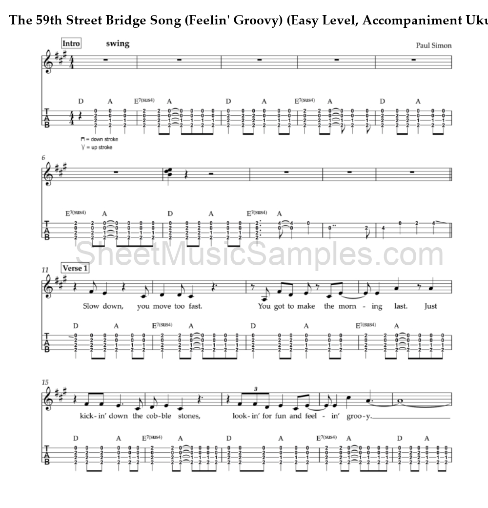 The 59th Street Bridge Song (Feelin' Groovy) (Easy Level, Accompaniment Ukulele)