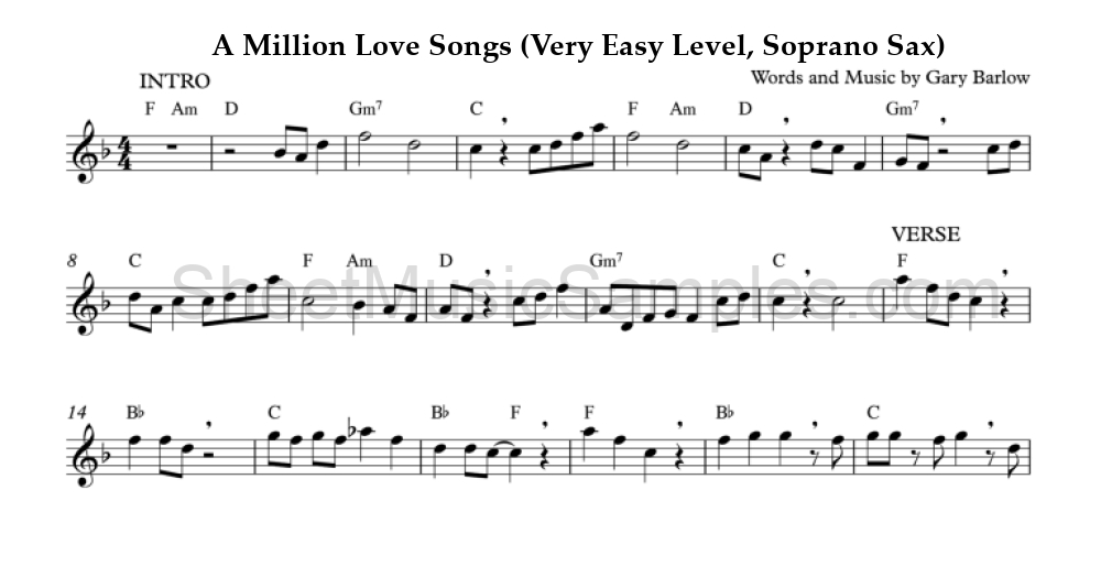 A Million Love Songs (Very Easy Level, Soprano Sax)