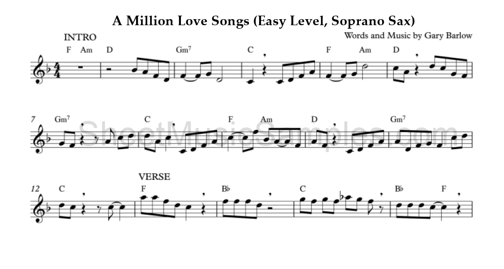 A Million Love Songs (Easy Level, Soprano Sax)