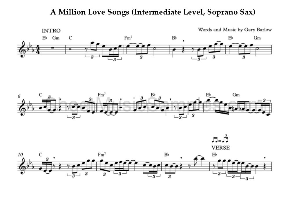 A Million Love Songs (Intermediate Level, Soprano Sax)