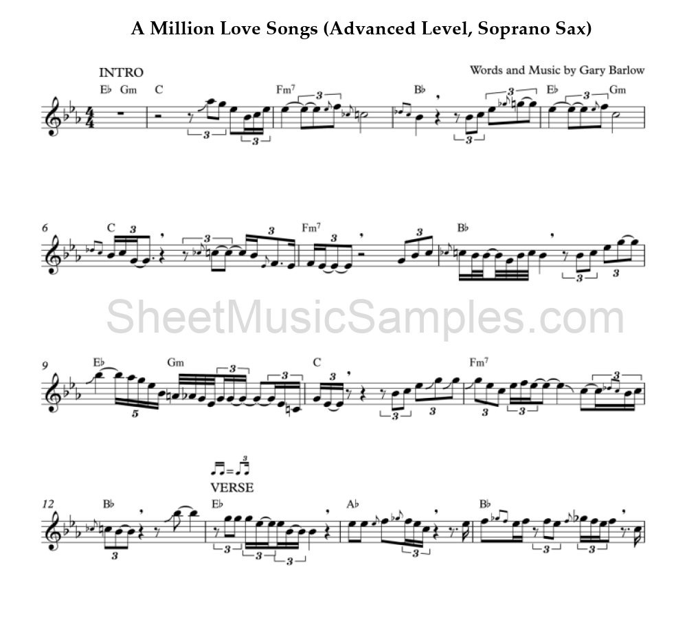 A Million Love Songs (Advanced Level, Soprano Sax)