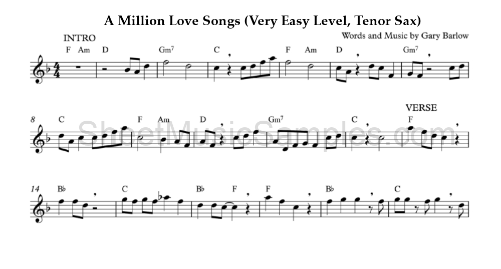 A Million Love Songs (Very Easy Level, Tenor Sax)