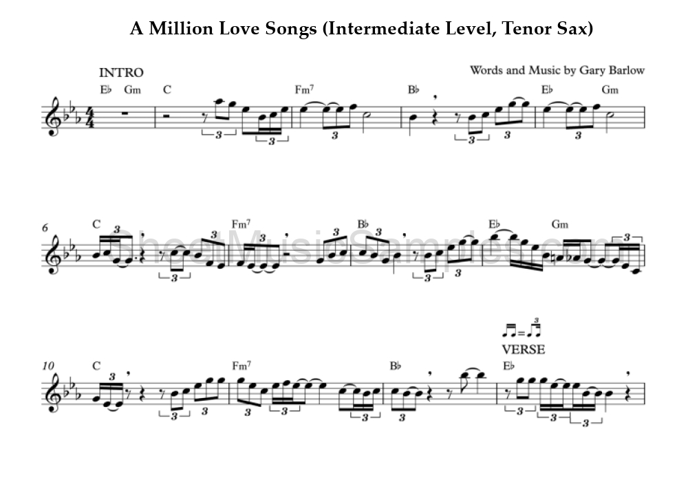 A Million Love Songs (Intermediate Level, Tenor Sax)