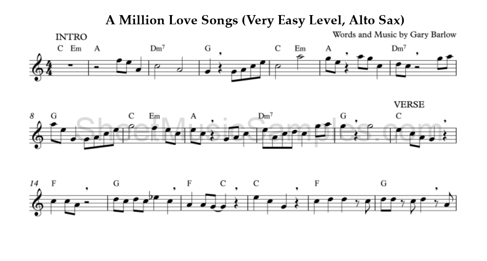 A Million Love Songs (Very Easy Level, Alto Sax)