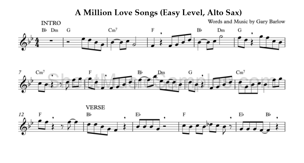 A Million Love Songs (Easy Level, Alto Sax)