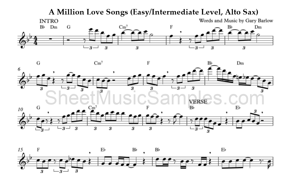 A Million Love Songs (Easy/Intermediate Level, Alto Sax)